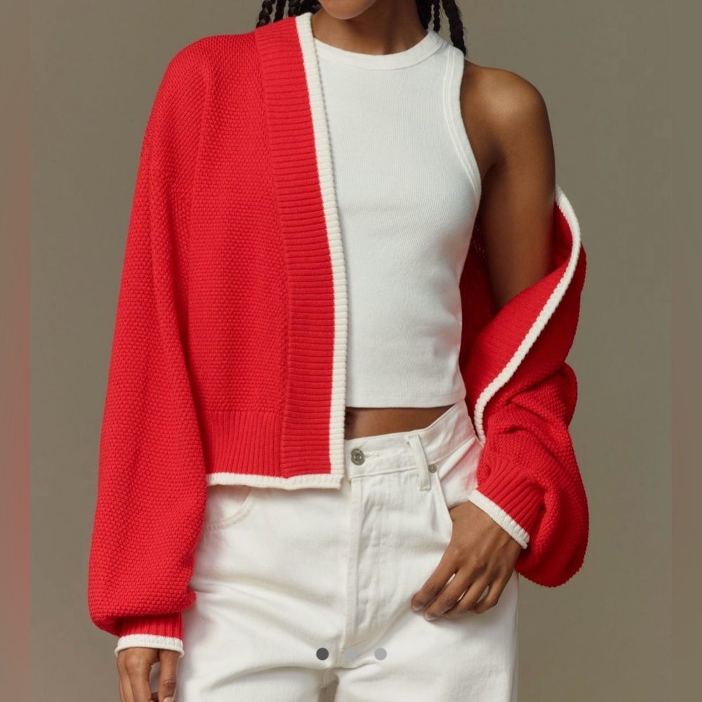 By Anthropologie KNIT CARDIGAN BY FLAT WHITE TRIM NWT